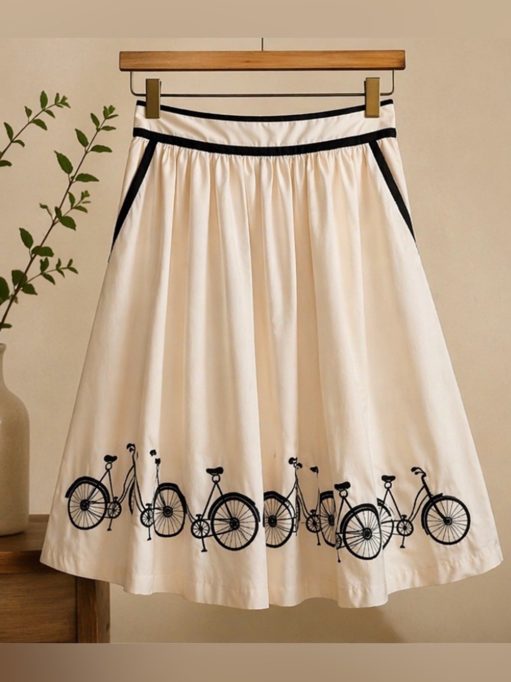 Comme Toi (Anthropologie) A-Line Midi Bicycle Print Lined Skirt EUC, Small